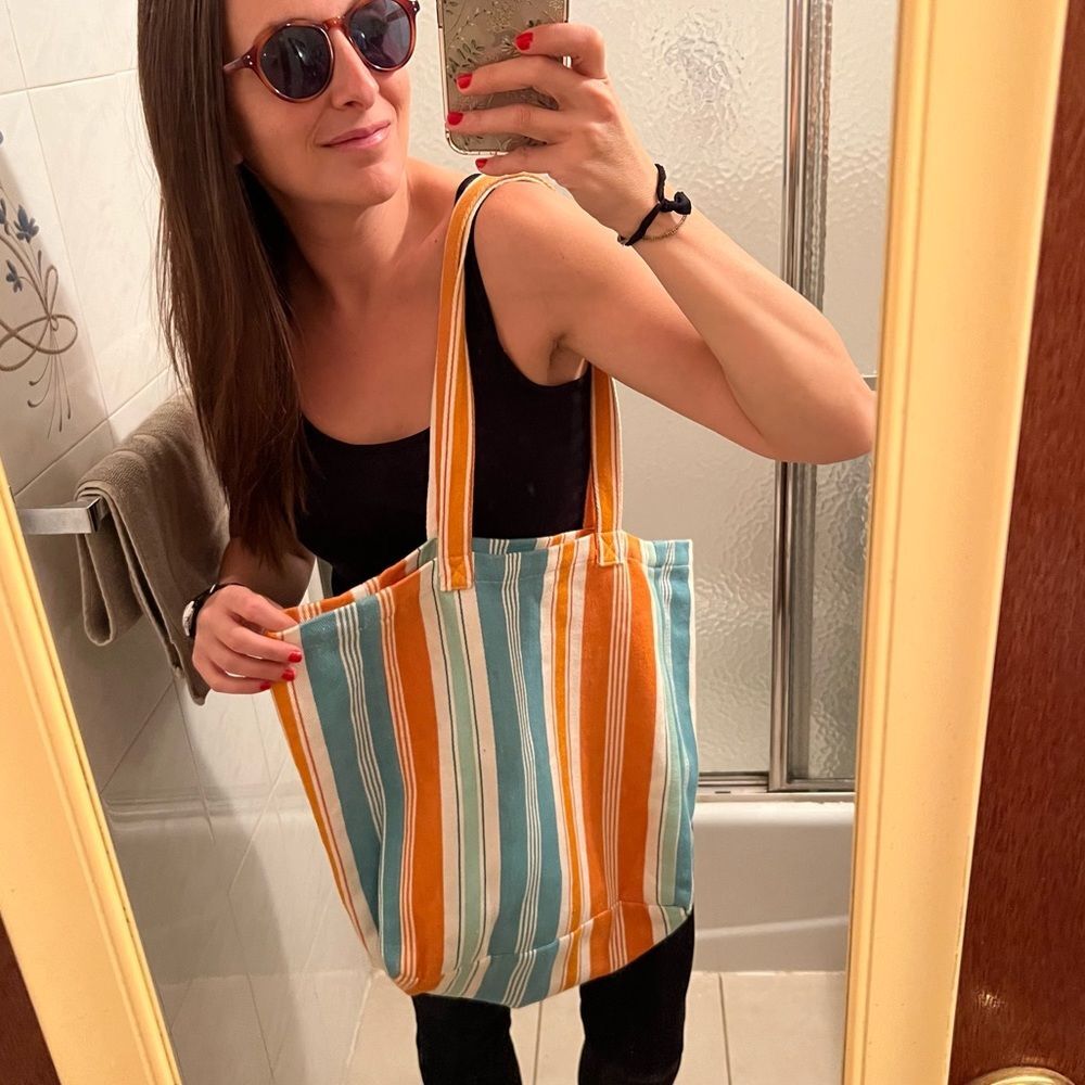 Now Designs 100% Cotton Striped Tote Bag Orange Turquoise White Beach